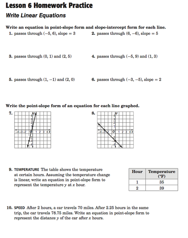 Lesson 6 Homework Practice Equations In Ymxb Form Answer Key